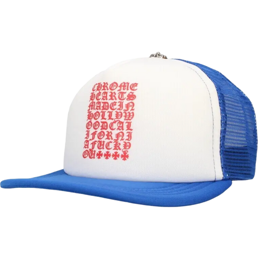 Chrome Hearts 'Eyechart' Trucker Hat (Blue/White/Red)
