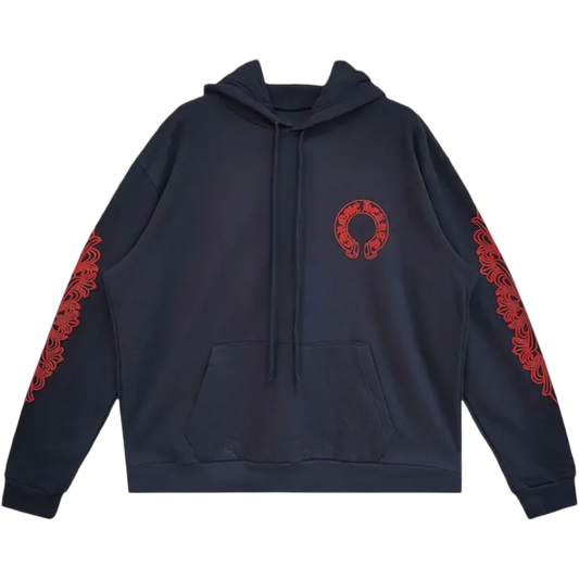 Chrome Hearts Horseshoe Floral Hoodie (Navy/Red)