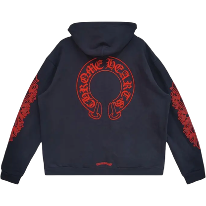 Chrome Hearts Horseshoe Floral Hoodie (Navy/Red)