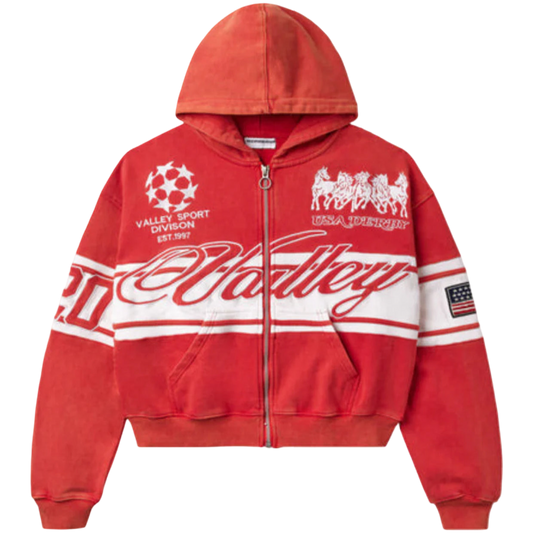 Vale Cursive Zip Up Hoodie (Red)