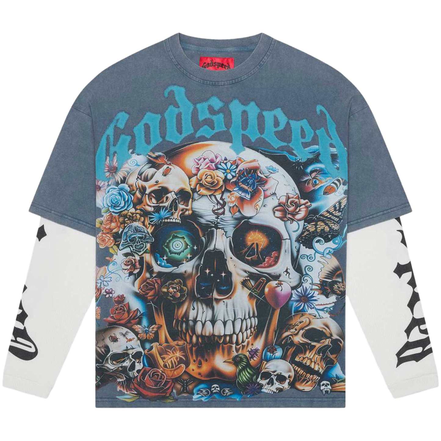 GodSpeed 'Floral Skeleton Collage' Thermal Long-sleeve (Turquoises/Multi)