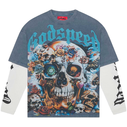 GodSpeed 'Floral Skeleton Collage' Thermal Long-sleeve (Turquoises/Multi)