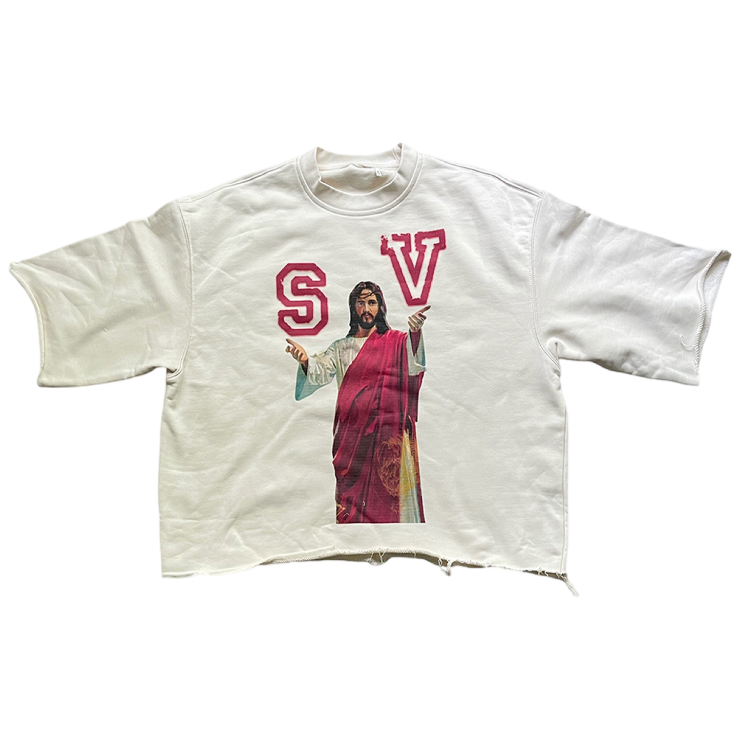 Saint Vanity Cream Jesus Cropped Crewneck