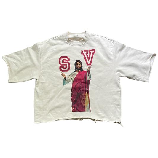 Saint Vanity Cream Jesus Cropped Crewneck