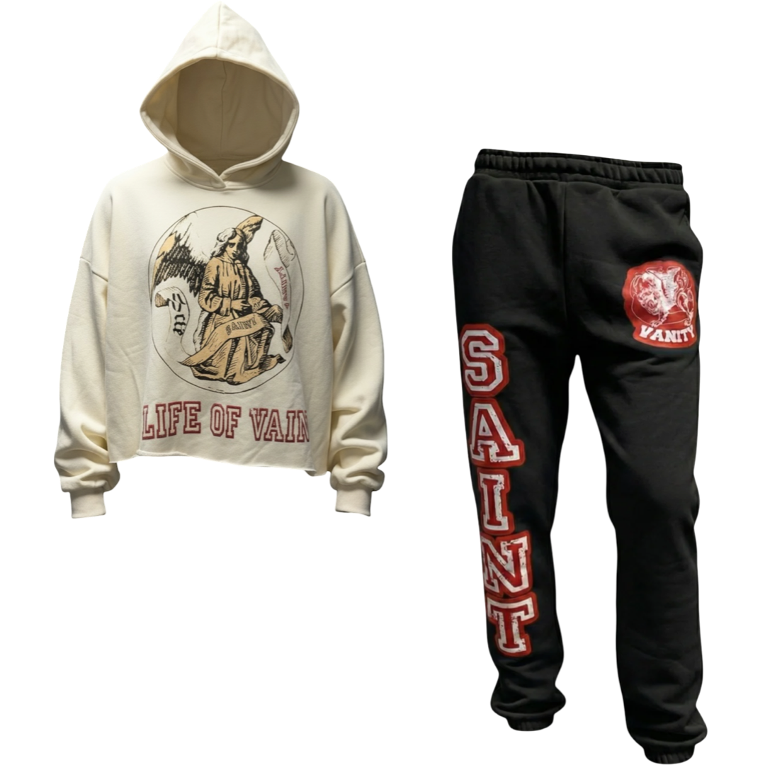 Saint Vanity Hoodie/Joggers Set (Cream/Black/Red)