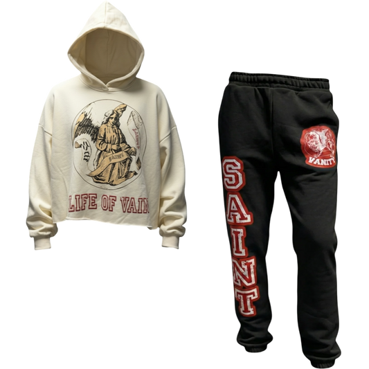 Saint Vanity Hoodie/Joggers Set (Cream/Black/Red)