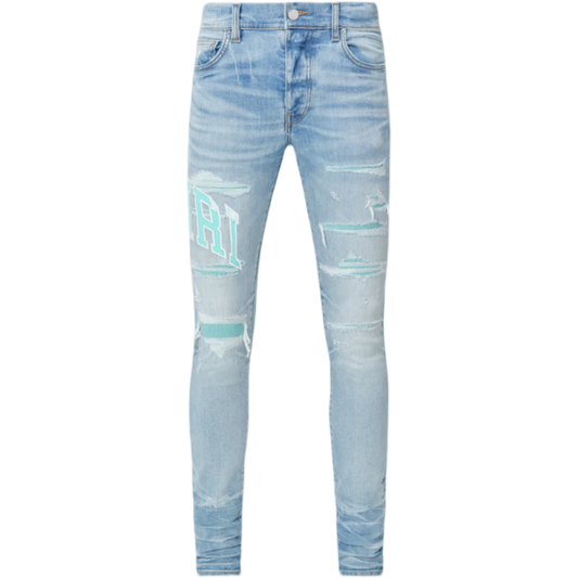 Amiri Varsity Logo Repair Jean (Tiffany Blue)