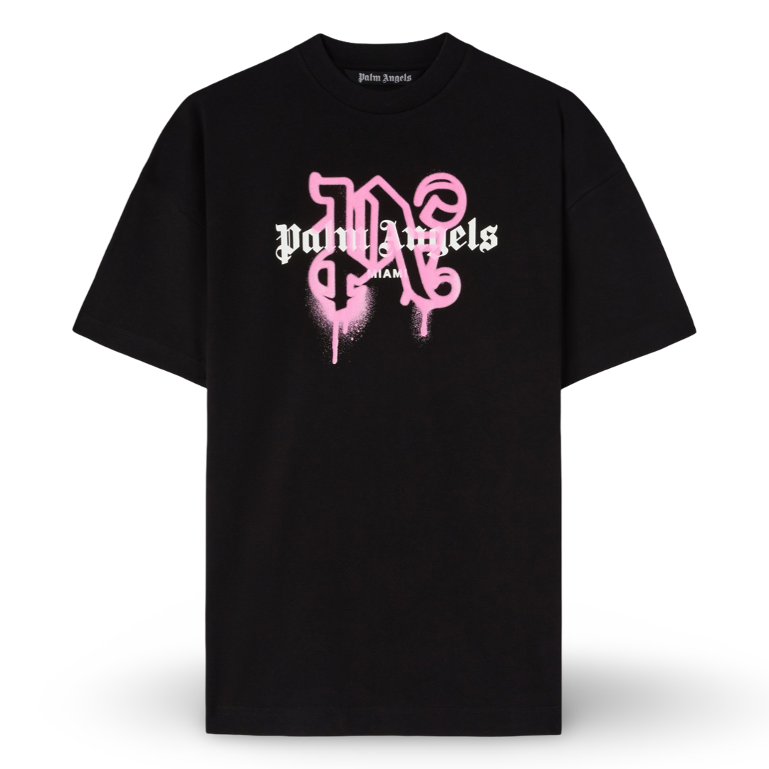 Palm Angels Monogram Miami Spray Paint Tee (Black/Pink)