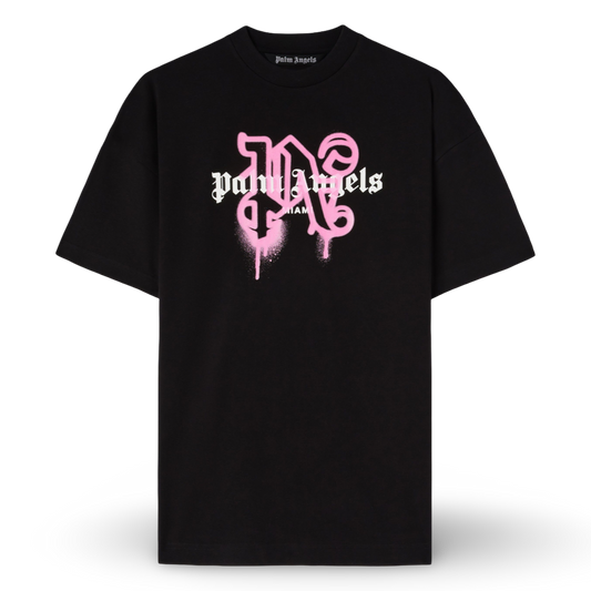 Palm Angels Monogram Miami Spray Paint Tee (Black/Pink)