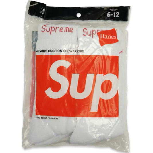 Supreme Hanes Crew Socks 4 Pack (White)