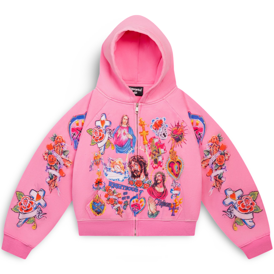 Righteous "Risen King" Cropped Zip Up (Pink)