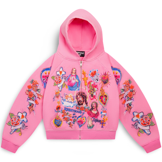 Righteous "Risen King" Cropped Zip Up (Pink)