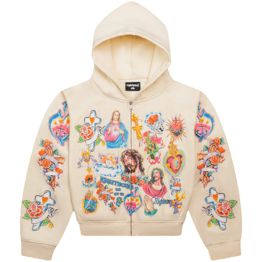 Righteous "Risen King" Cropped Zip Up (Cream)