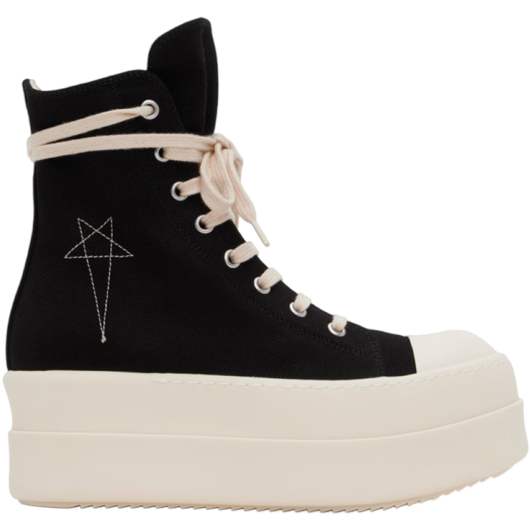 Rick Owens Double Bumper Pentagram High Sneakers (Black/Milk)