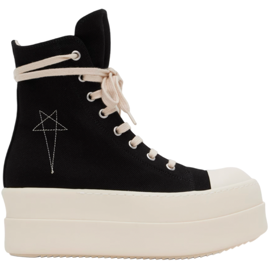 Rick Owens Double Bumper Pentagram High Sneakers (Black/Milk)