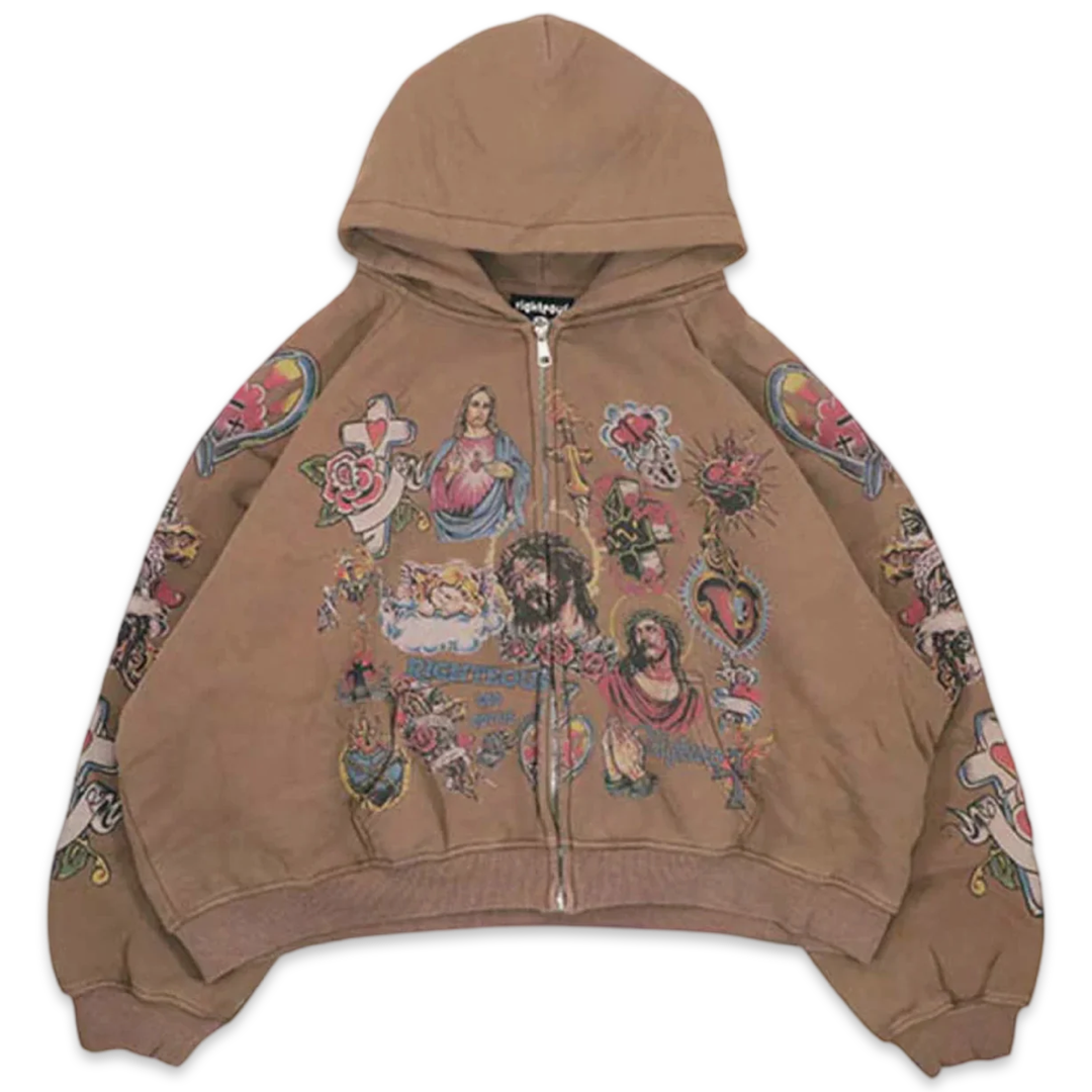 Righteous "Risen King" Cropped Zip Up (Brown)