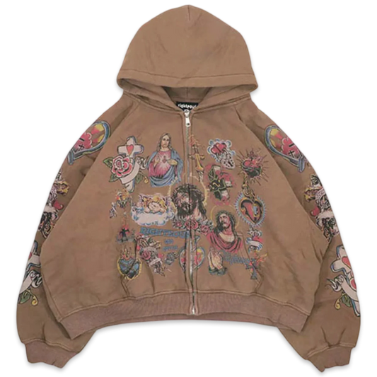 Righteous "Risen King" Cropped Zip Up (Brown)