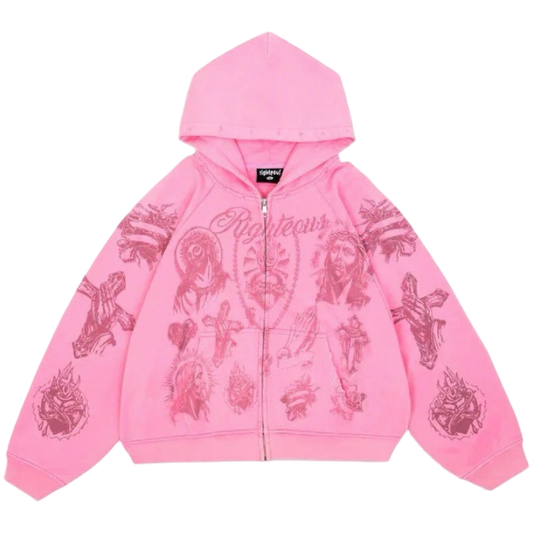 Righteous "Tatted Believer" Cropped Zip Up (Pink)