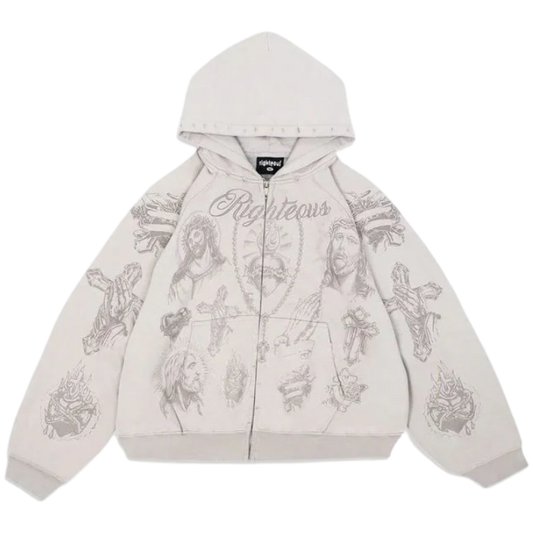 Righteous "Tatted Believer" Cropped Zip Up (Grey)