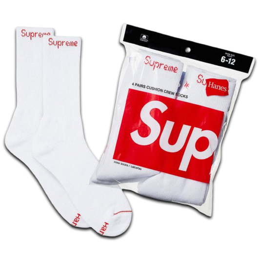 Supreme Hanes Crew Socks 4 Pack (White)