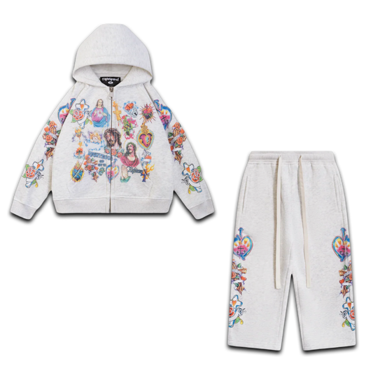 Righteous Kids "Risen King" Cropped Zip Up & Sweats (Grey)
