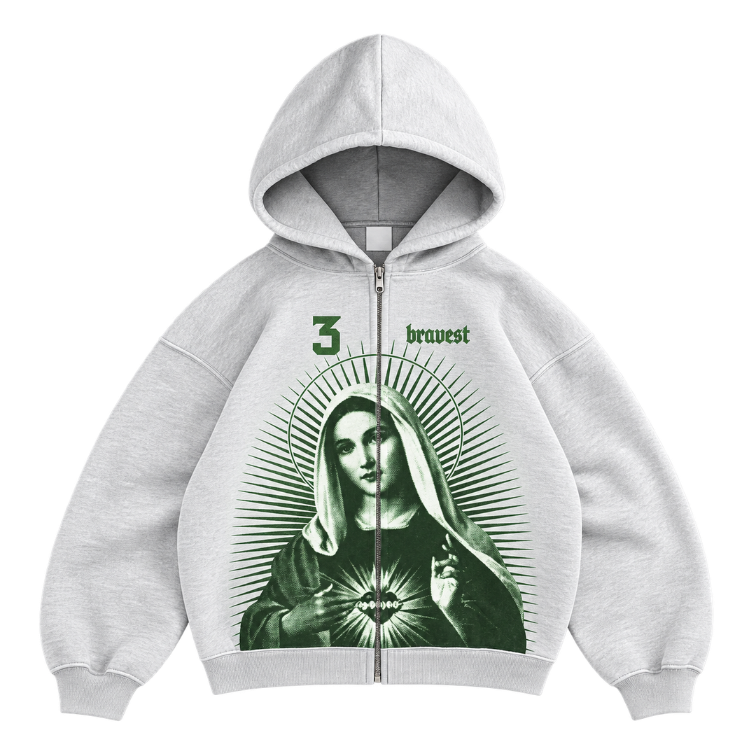 Bravest Studios Mary Zip Up Hoodie 'Grey/Green'